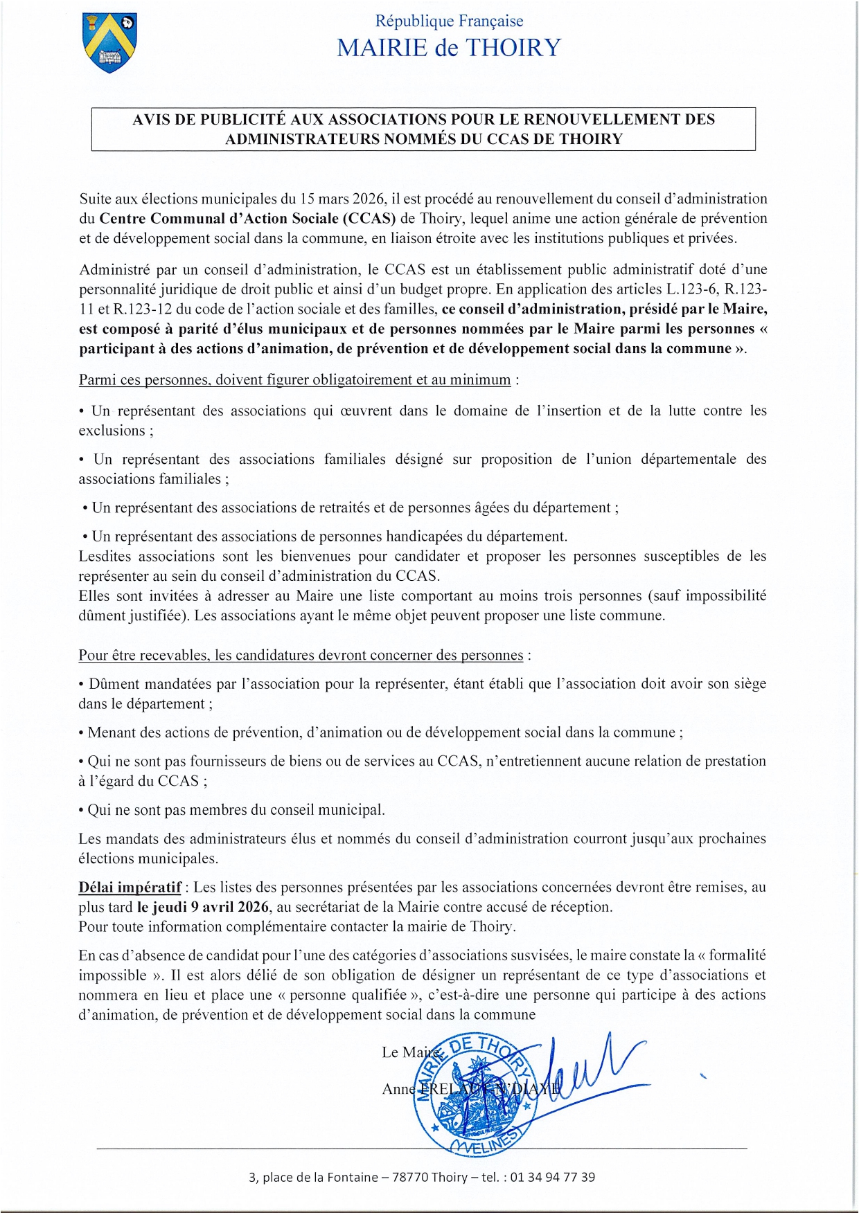 Avis de Publicité CCAS